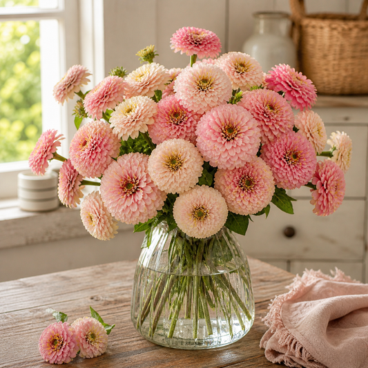 Blushing Bride Zinnia Seeds – Soft Pink & Cream Zinnias – Romantic Pastel Flowers – Cut Flower Garden – Summer Bloom Seeds