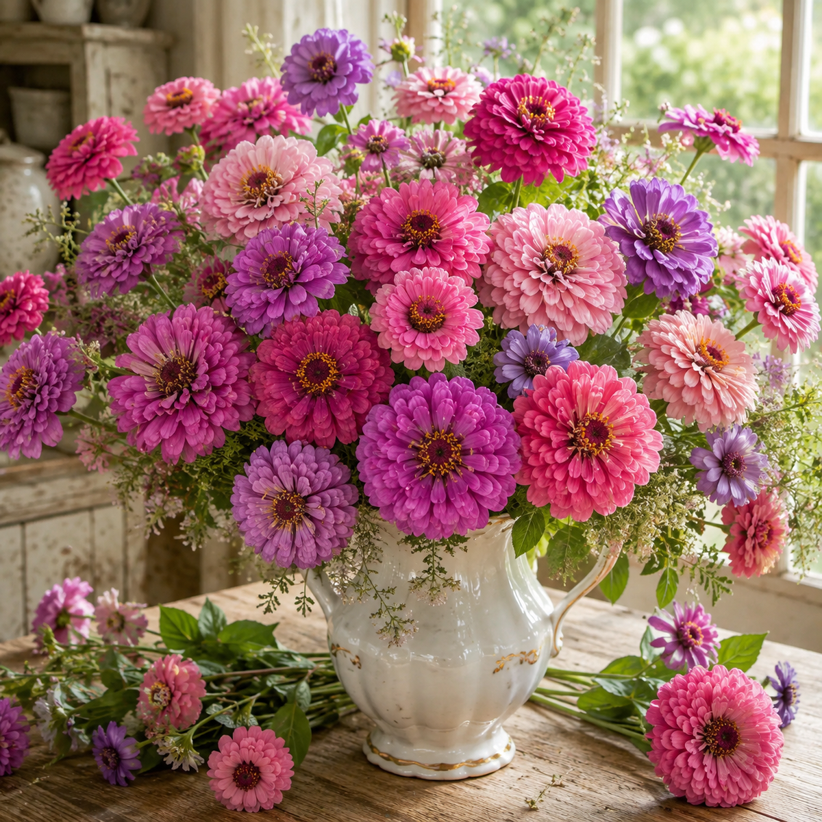 Dream Zinnia 50+ Seeds – Soft Pink Lavender Zinnias – Double Cut Flowers – Cottage Garden & Bouquet Flowers Sprouts and Petals