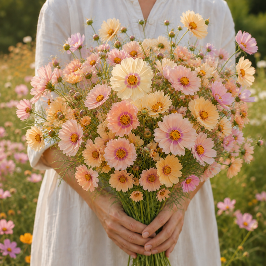 Apricot Lemonade Cosmos 25+ Seeds – Apricot Pink & Cream Bicolor Flowers – Romantic Cut Flower & Cottage Garden Seeds