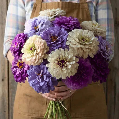 Blueberry Cheesecake Zinnia Seeds – Purple & Cream Zinnias – Unique Bi-Color Zinnia – Cut Flower Garden Seeds