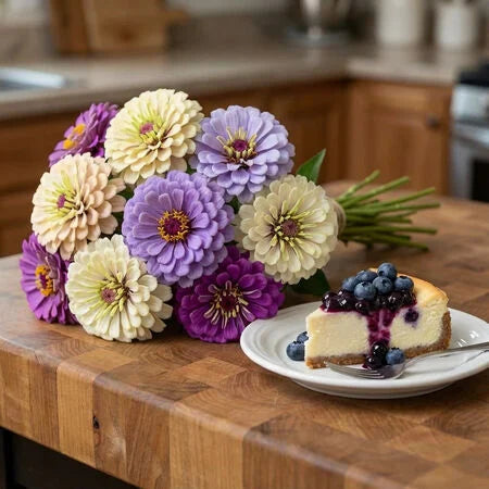 Blueberry Cheesecake Zinnia Seeds – Purple & Cream Zinnias – Unique Bi-Color Zinnia – Cut Flower Garden Seeds
