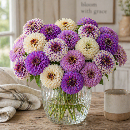 Blueberry Cheesecake Zinnia Seeds – Purple & Cream Zinnias – Unique Bi-Color Zinnia – Cut Flower Garden Seeds