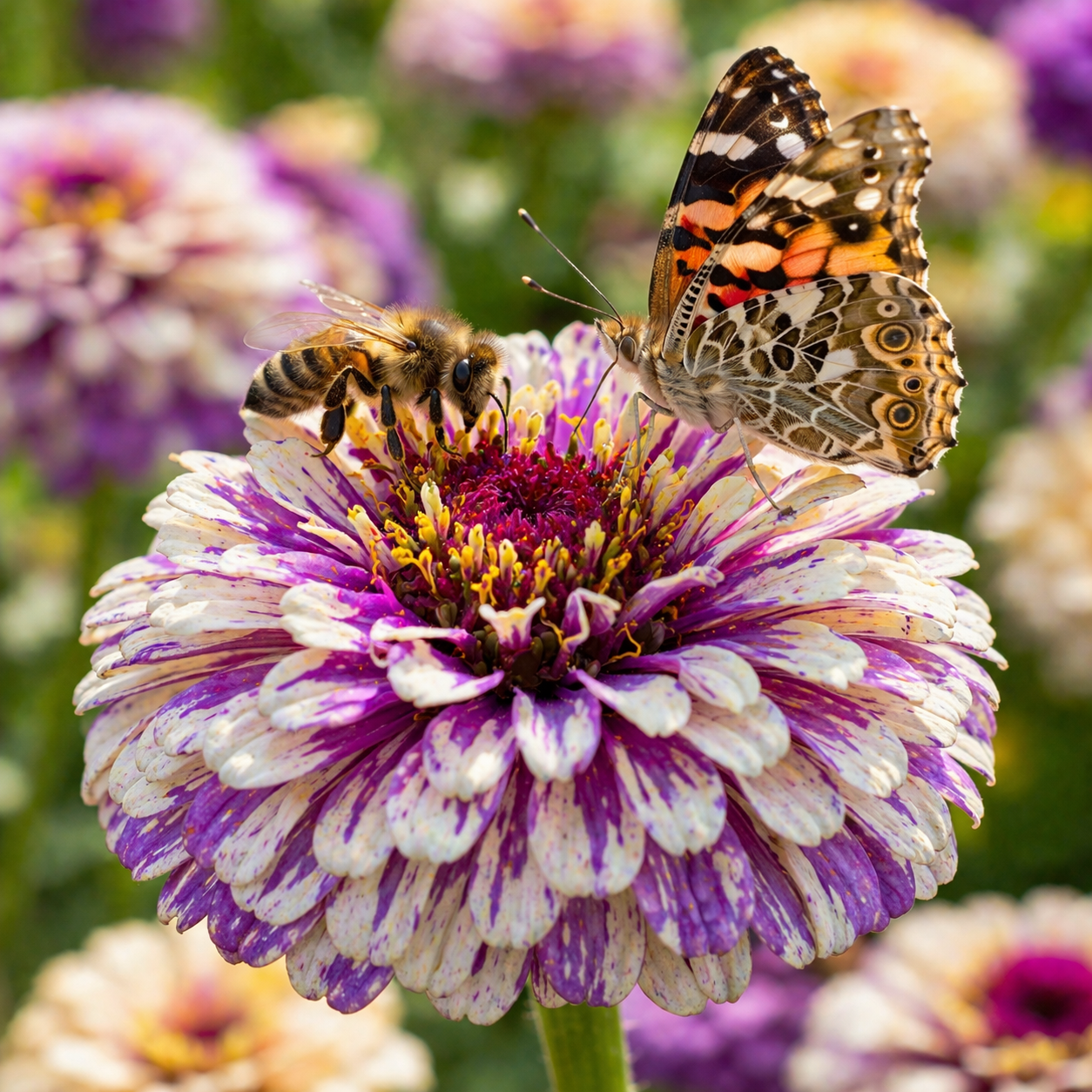 Blueberry Cheesecake Zinnia Seeds – Purple & Cream Zinnias – Unique Bi-Color Zinnia – Cut Flower Garden Seeds