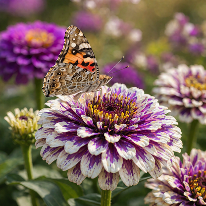 Blueberry Cheesecake Zinnia Seeds – Purple & Cream Zinnias – Unique Bi-Color Zinnia – Cut Flower Garden Seeds