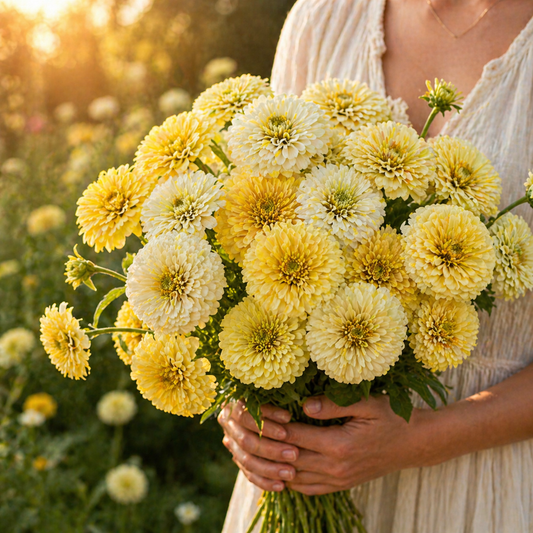 Lemon Meringue Zinnia Seeds – Yellow & Cream Zinnias – Soft Pastel Flowers – Cut Flower Garden Seeds