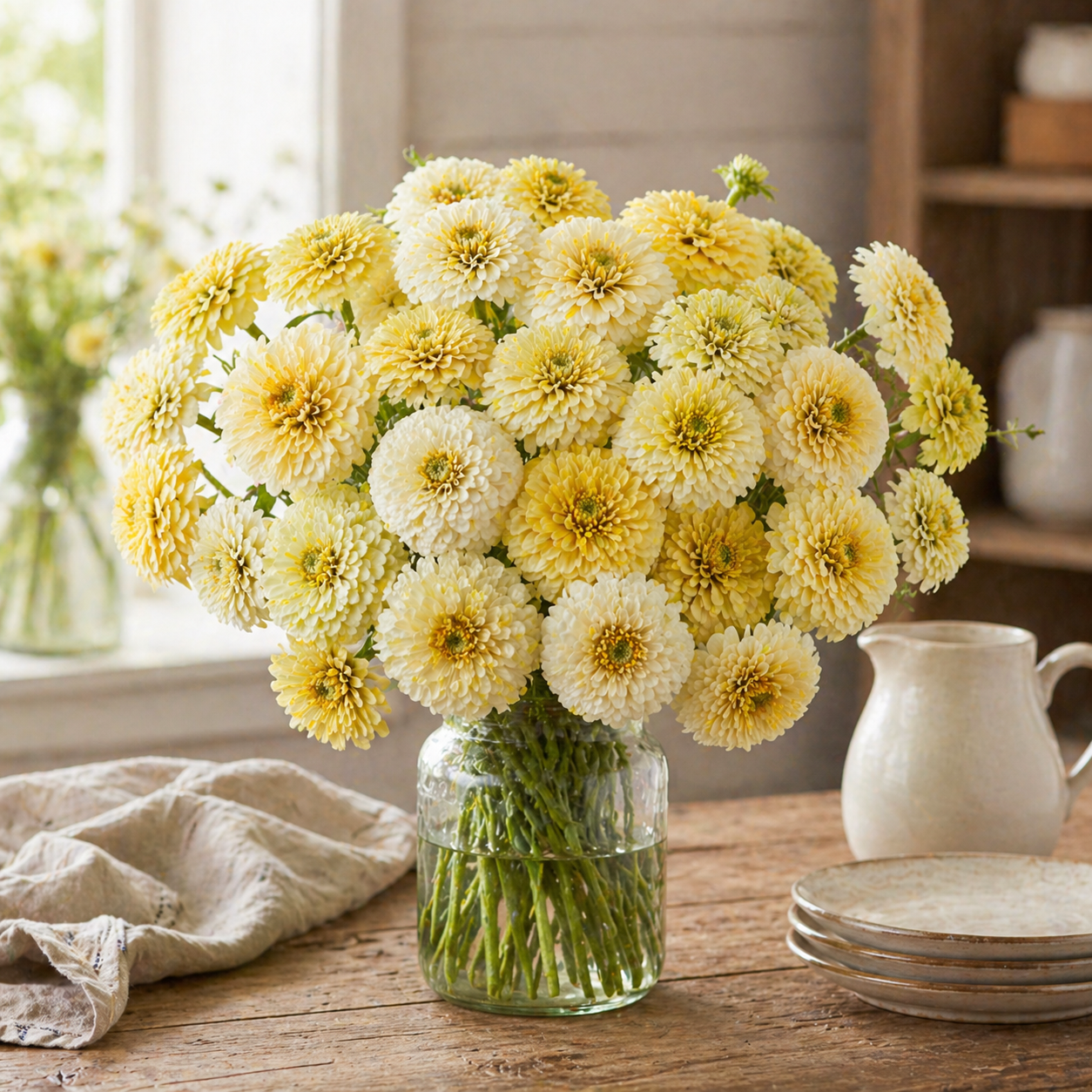 Lemon Meringue Zinnia Seeds – Yellow & Cream Zinnias – Soft Pastel Flowers – Cut Flower Garden Seeds
