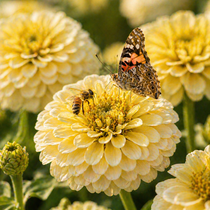 Lemon Meringue Zinnia Seeds – Yellow & Cream Zinnias – Soft Pastel Flowers – Cut Flower Garden Seeds