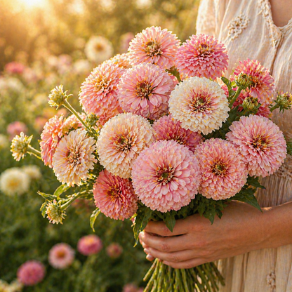 Blushing Bride Zinnia Seeds – Soft Pink & Cream Zinnias – Romantic Pastel Flowers – Cut Flower Garden – Summer Bloom Seeds