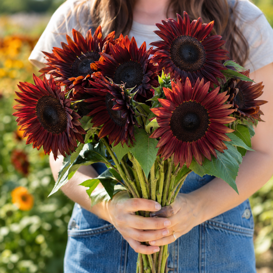 Chocolate Cherry Sunflower 50+ Seeds –Heirloom Deep Burgundy Red Sunflower – Cut Flower