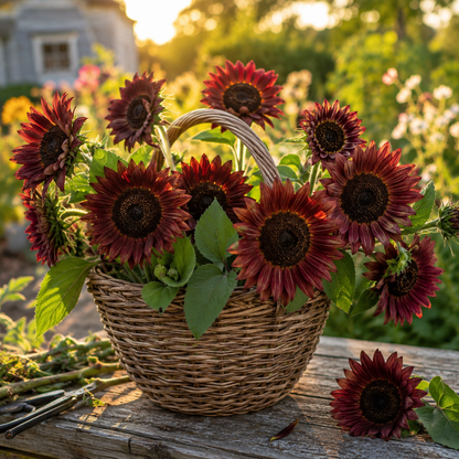 Chocolate Cherry Sunflower 50+ Seeds –Heirloom Deep Burgundy Red Sunflower – Cut Flower