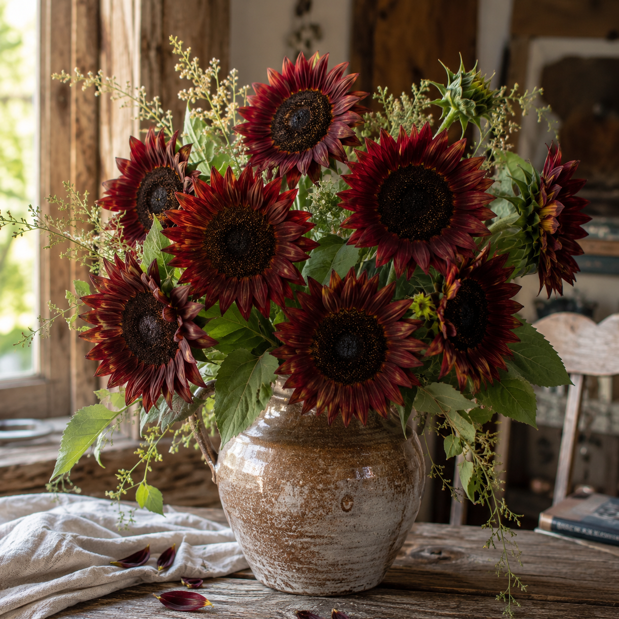 Chocolate Cherry Sunflower 50+ Seeds –Heirloom Deep Burgundy Red Sunflower – Cut Flower