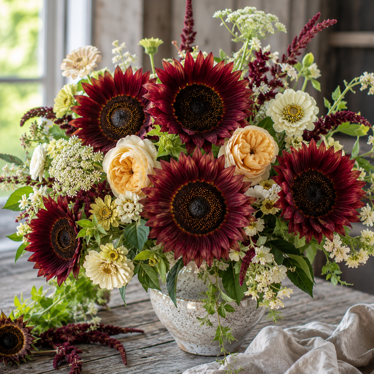 Chocolate Cherry Sunflower 50+ Seeds –Heirloom Deep Burgundy Red Sunflower – Cut Flower