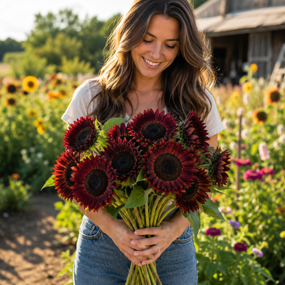 Chocolate Cherry Sunflower 50+ Seeds –Heirloom Deep Burgundy Red Sunflower – Cut Flower