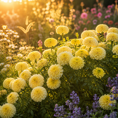Moonlight African Marigold 25+Seeds – Creamy Yellow Marigold – Large Double Cottage Garden Cut Flowers