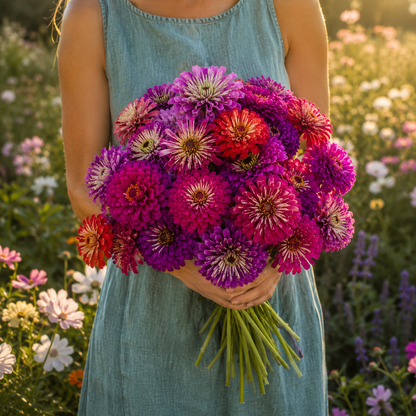 Meteor Shower Mix Zinnia 25+Seeds – Colorful Unique Zinnias – Cut Flower Quilled & Double Blooms Sprouts and Petals