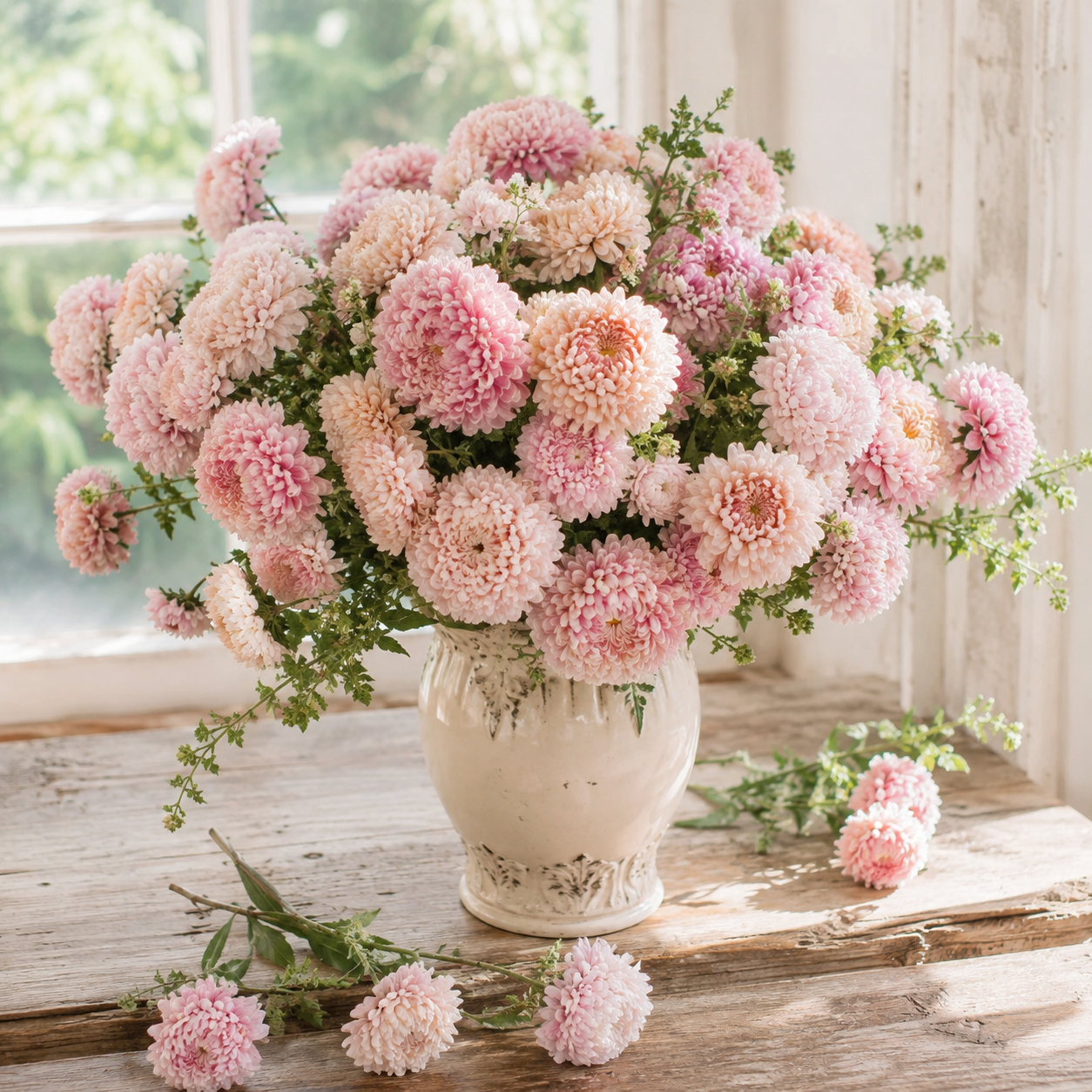 Peony Duchess Apricot Aster 50+Seeds – Blush Peach Double Asters – Cut Flower Cottage Garden Seeds Sprouts and Petals