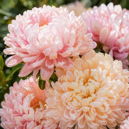 Peony Duchess Apricot Aster 50+Seeds – Blush Peach Double Asters – Cut Flower Cottage Garden Seeds Sprouts and Petals