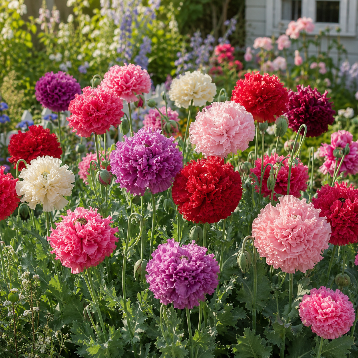 Poppy Peony Double Mixed 200+Seeds – Ruffled Double Poppies – Pink Red White Purple Blooms – Cottage & Cut Flower Garden Sprouts and Petals
