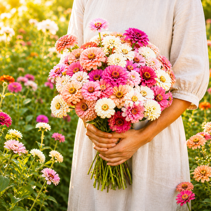 Romantic Mix Zinnia 50+ Seeds – Blush Pink Peach Cream Flowers –  Cottage Garden Double Cut Flower Seeds Sprouts and Petals