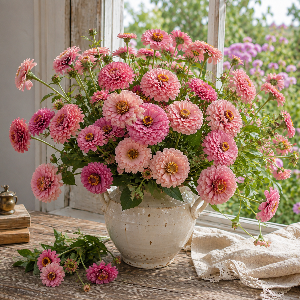 Miss Willmott Zinnia 50+Seeds – Soft Salmon Pink Double Flowers – Heirloom Cut Flower Seeds – Cottage Garden Zinnias Sprouts and Petals