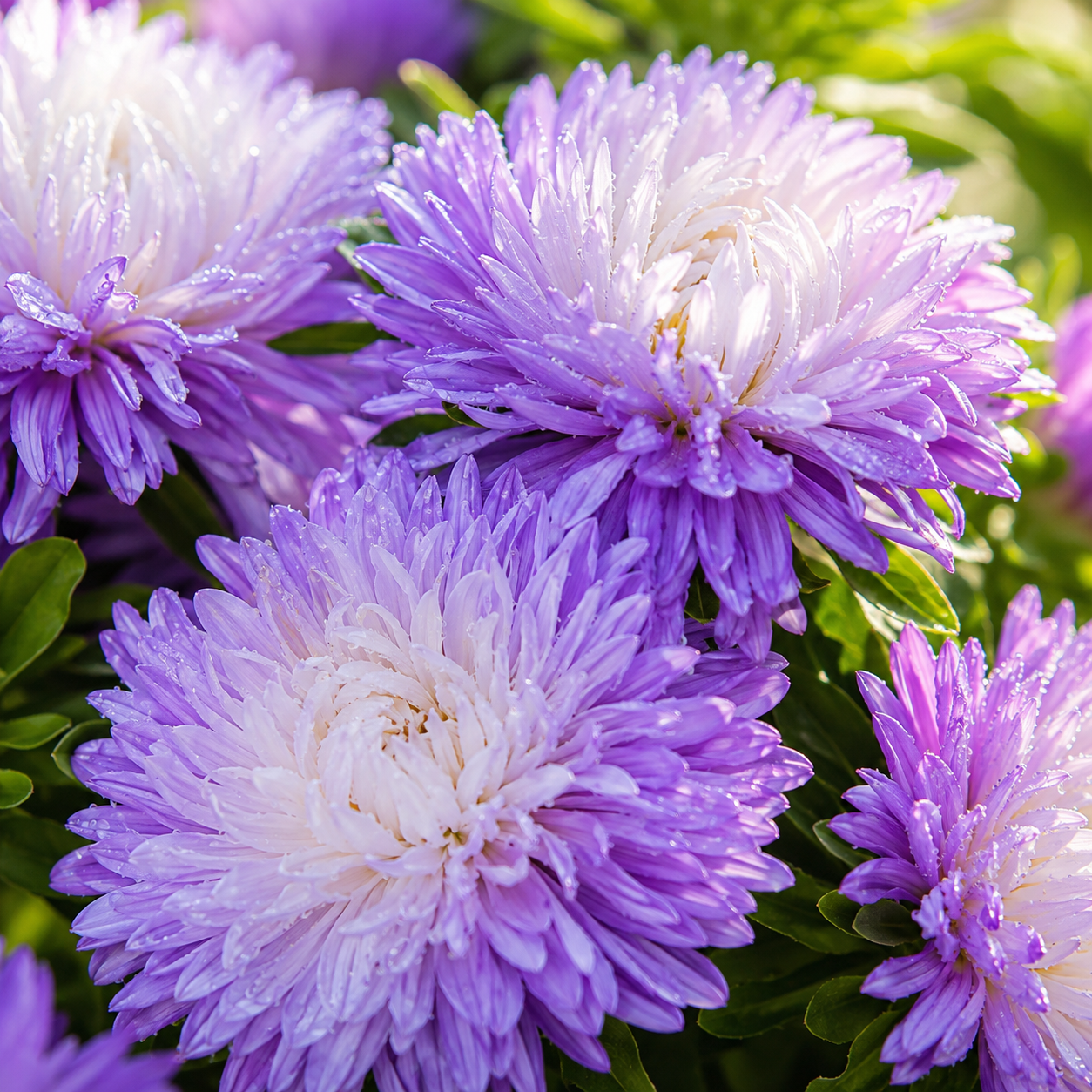 Pavlova White-Lilac China Aster 100+Seeds – Elegant Double White & Lilac Blooms – Cottage Garden Cut Flowers Sprouts and Petals