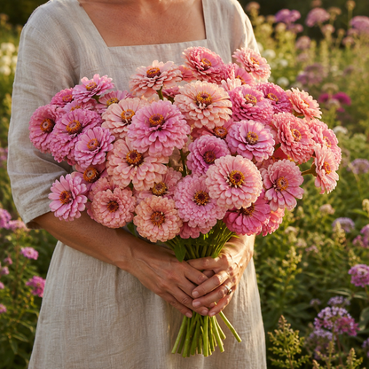 Miss Willmott Zinnia 50+Seeds – Soft Salmon Pink Double Flowers – Heirloom Cut Flower Seeds – Cottage Garden Zinnias Sprouts and Petals