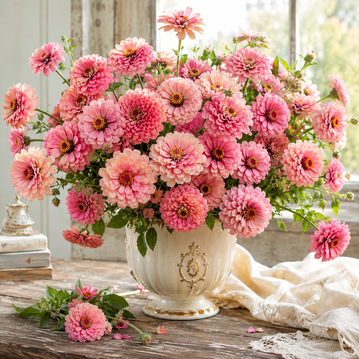 Miss Willmott Zinnia 50+Seeds – Soft Salmon Pink Double Flowers – Heirloom Cut Flower Seeds – Cottage Garden Zinnias Sprouts and Petals