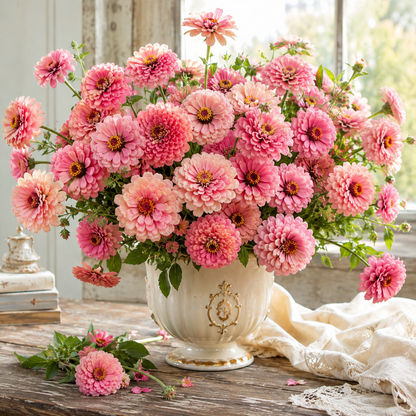 Miss Willmott Zinnia 50+Seeds – Soft Salmon Pink Double Flowers – Heirloom Cut Flower Seeds – Cottage Garden Zinnias Sprouts and Petals