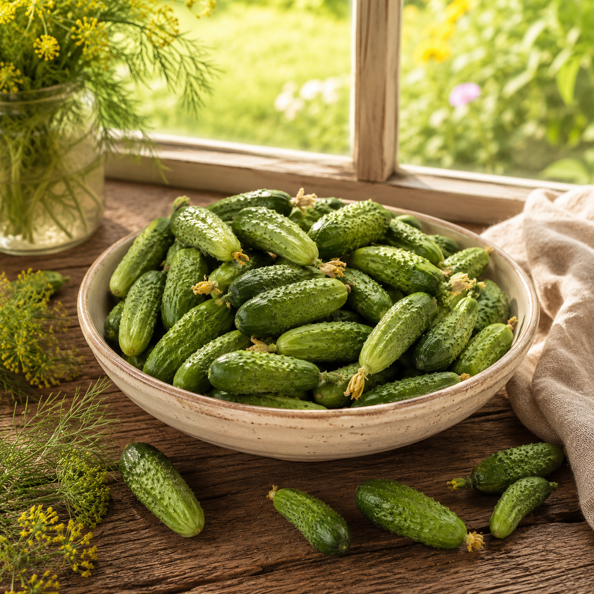 Parisian Gherkin F1 Cucumber 10+Seeds – Mini French Pickling Cucumbers – Crisp Sweet Cornichon – Compact Container Sprouts and Petals