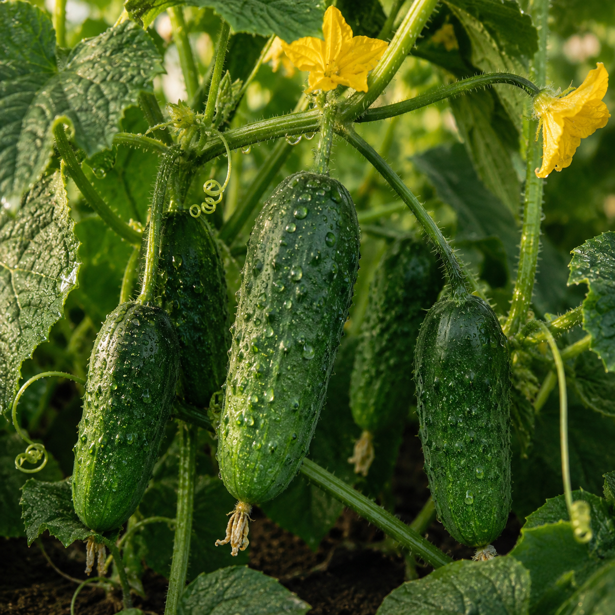 Calypso F1 Cucumber 25+Seeds – Disease Resistant Crisp High Yield Pickling Cucumber Sprouts and Petals