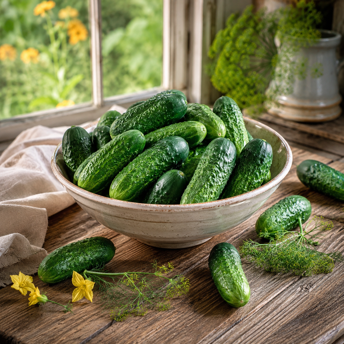 Calypso F1 Cucumber 25+Seeds – Disease Resistant Crisp High Yield Pickling Cucumber Sprouts and Petals