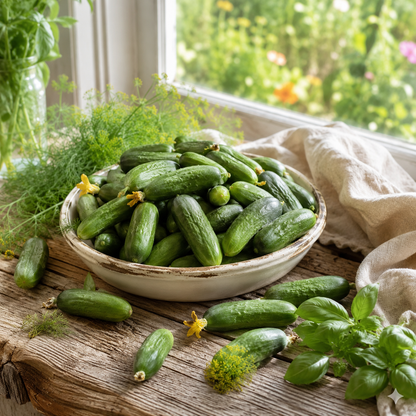 Quick Snack F1 Cucumber 10 Seeds – Mini Cocktail Cucumber – Sweet Crisp Compact Container Hydroponic Patio Cucumber Sprouts and Petals
