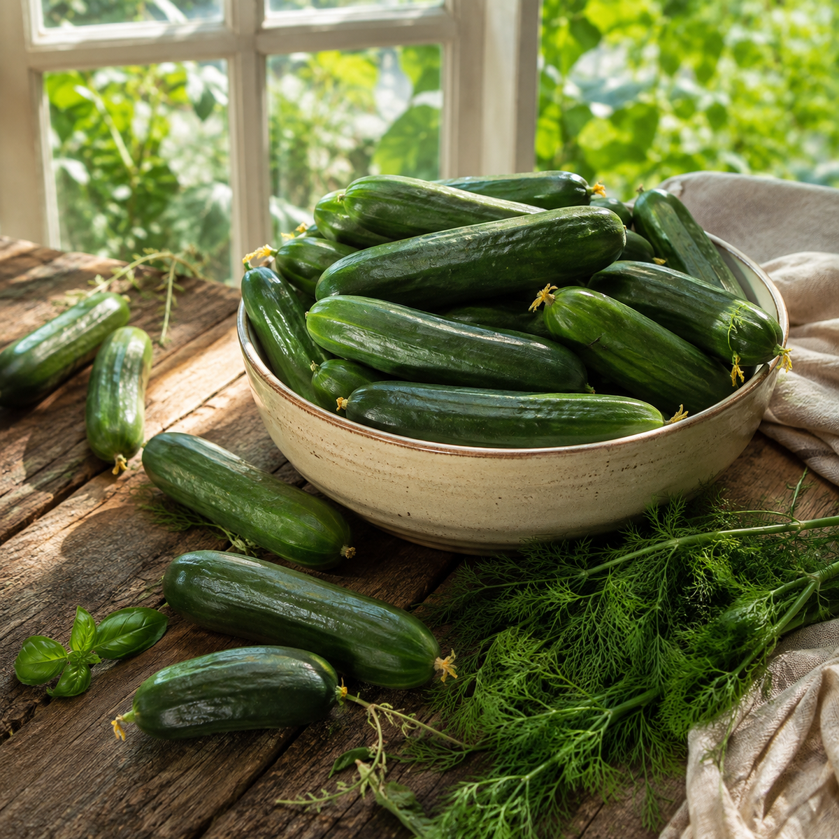 Manny F1 Cucumber 10+Seeds – Crisp Burpless Smooth Green Slicing Cucumber for Greenhouse Sprouts and Petals