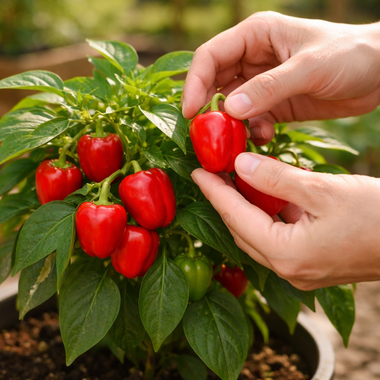Pepper Seeds – Sweet Mini Bell Red | Non-GMO Heirloom | Compact Plants 18–24 in Tall