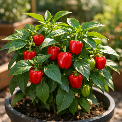 Pepper Seeds – Sweet Mini Bell Red | Non-GMO Heirloom | Compact Plants 18–24 in Tall