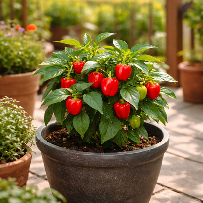 Pepper Seeds – Sweet Mini Bell Red | Non-GMO Heirloom | Compact Plants 18–24 in Tall
