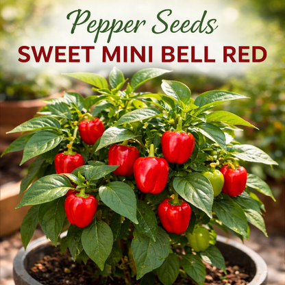 Pepper Seeds – Sweet Mini Bell Red | Non-GMO Heirloom | Compact Plants 18–24 in Tall