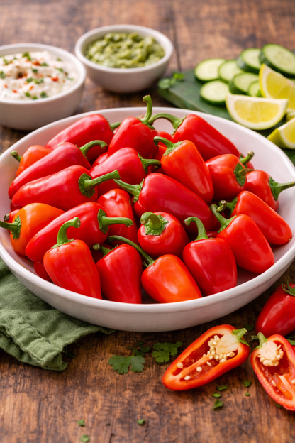 Pepper Seeds – Sweet Mini Bell Red | Non-GMO Heirloom | Compact Plants 18–24 in Tall