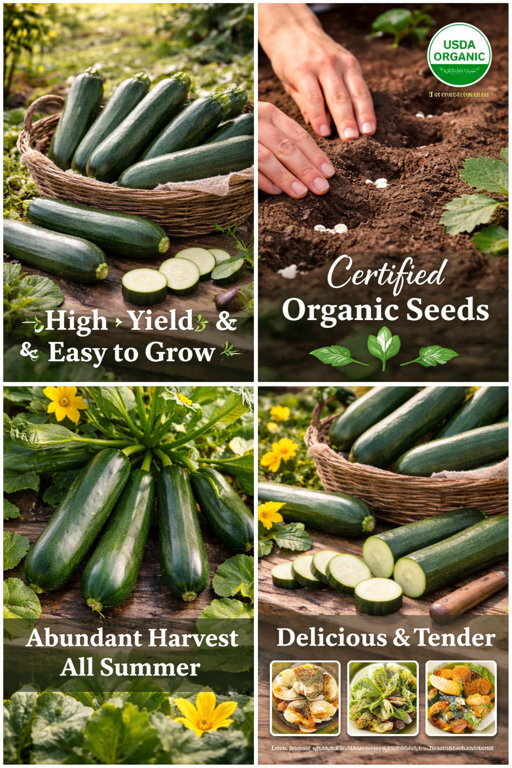 Organic Dark Green Zucchini Seeds – Summer Squash Heirloom Variety