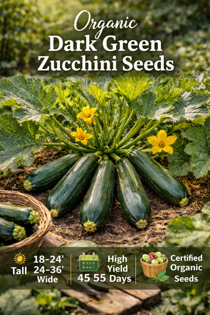 Organic Dark Green Zucchini Seeds – Summer Squash Heirloom Variety