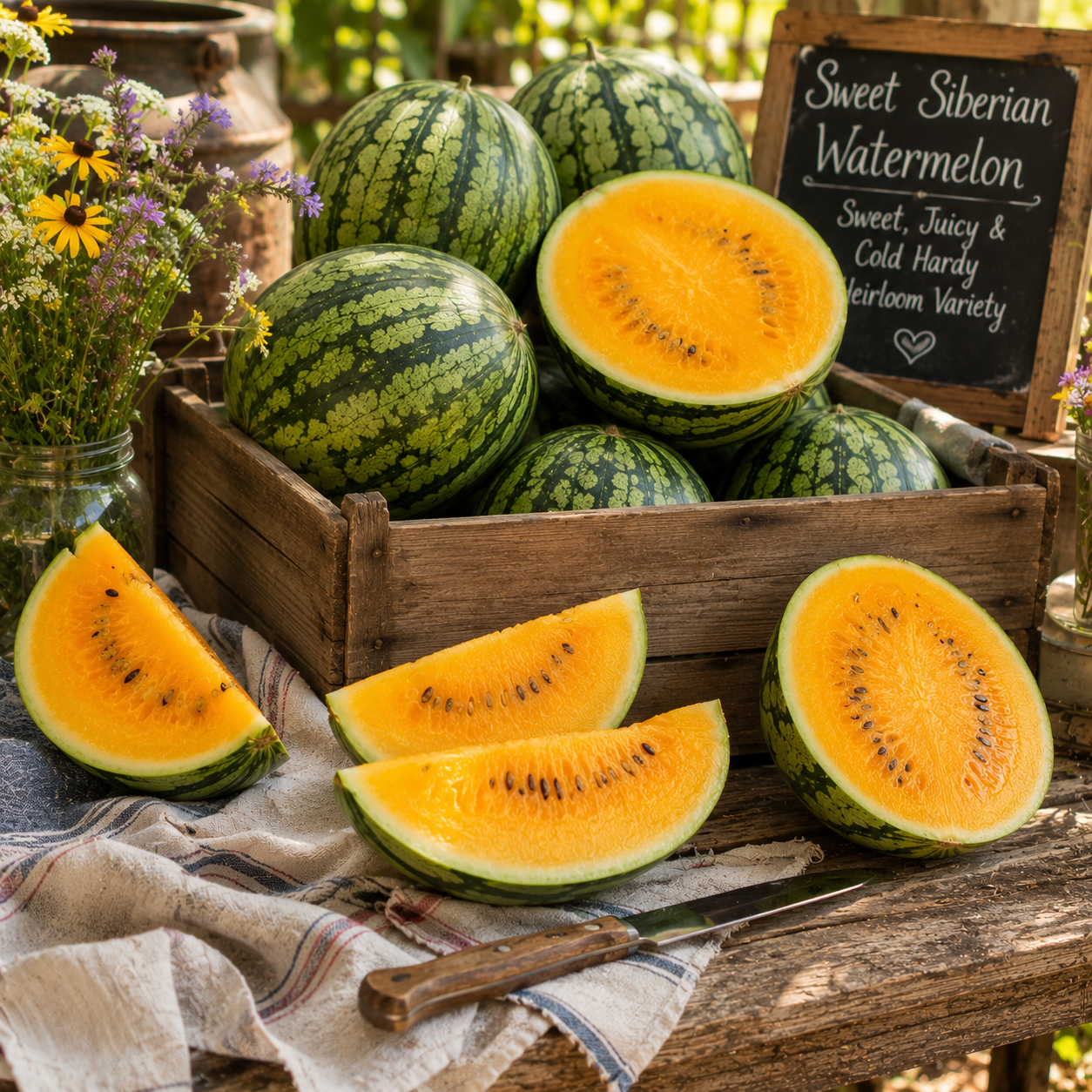 Sweet Siberian Watermelon Seeds – Cold Hardy Heirloom Melon – Early Sweet Orange/Yellow Flesh Watermelon 10 seeds