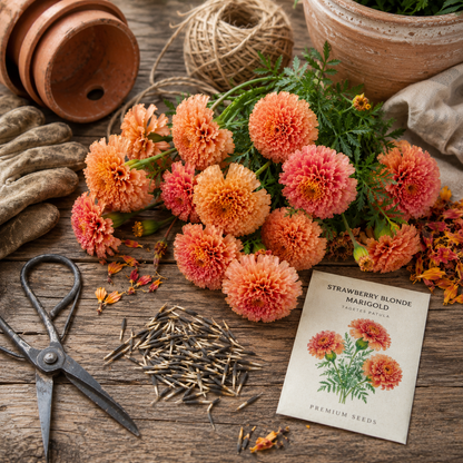 Strawberry Blonde Marigold Seeds – Unique Pink Apricot Blooms – Heirloom French Marigolds 10+ seeds