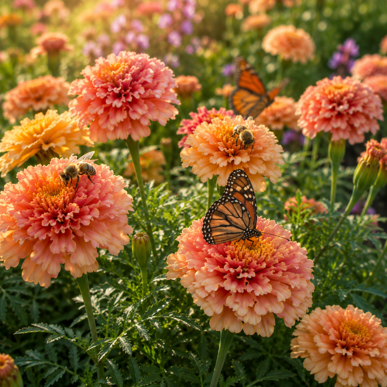 Strawberry Blonde Marigold Seeds – Unique Pink Apricot Blooms – Heirloom French Marigolds 10+ seeds