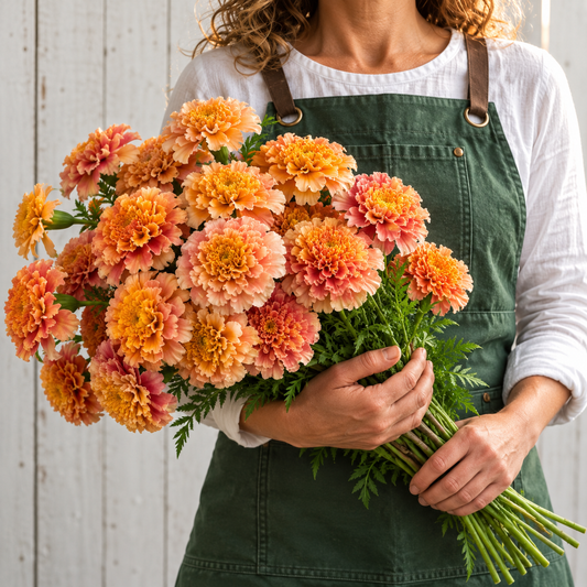 Strawberry Blonde Marigold Seeds – Unique Pink Apricot Blooms – Heirloom French Marigolds 10+ seeds