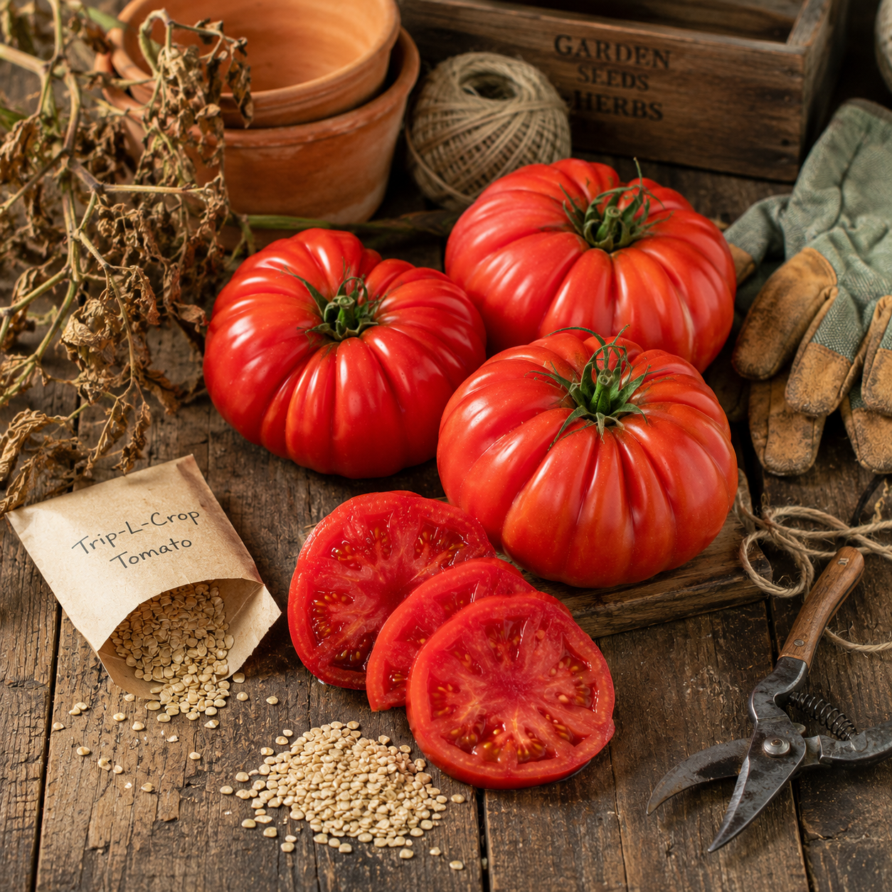 Trip-L-Crop Tomato Seeds – Heavy Yield Indeterminate Tomato – Heirloom Style High Production Vine  25 seeds