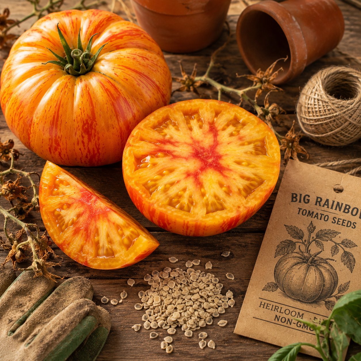 Big Rainbow Tomato Seeds – Giant Heirloom Bicolor Tomato – Yellow & Red Marbled Slicer – Sweet Mild Flavor 25 seeds