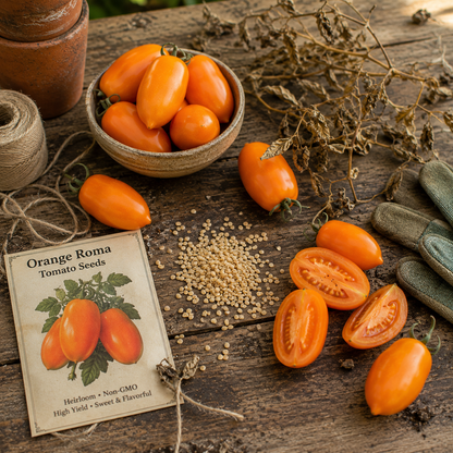 Orange Roma Tomato Seeds – Sweet Paste Tomato – Heirloom Sauce Variety – High Yield Determinate Garden Tomato 50+ seeds