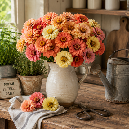 Peach Cobbler Zinnia Seeds | Warm Peach & Apricot Blooms | Heirloom Annual Cut Flower Garden | Pollinator Friendly 100 seeds