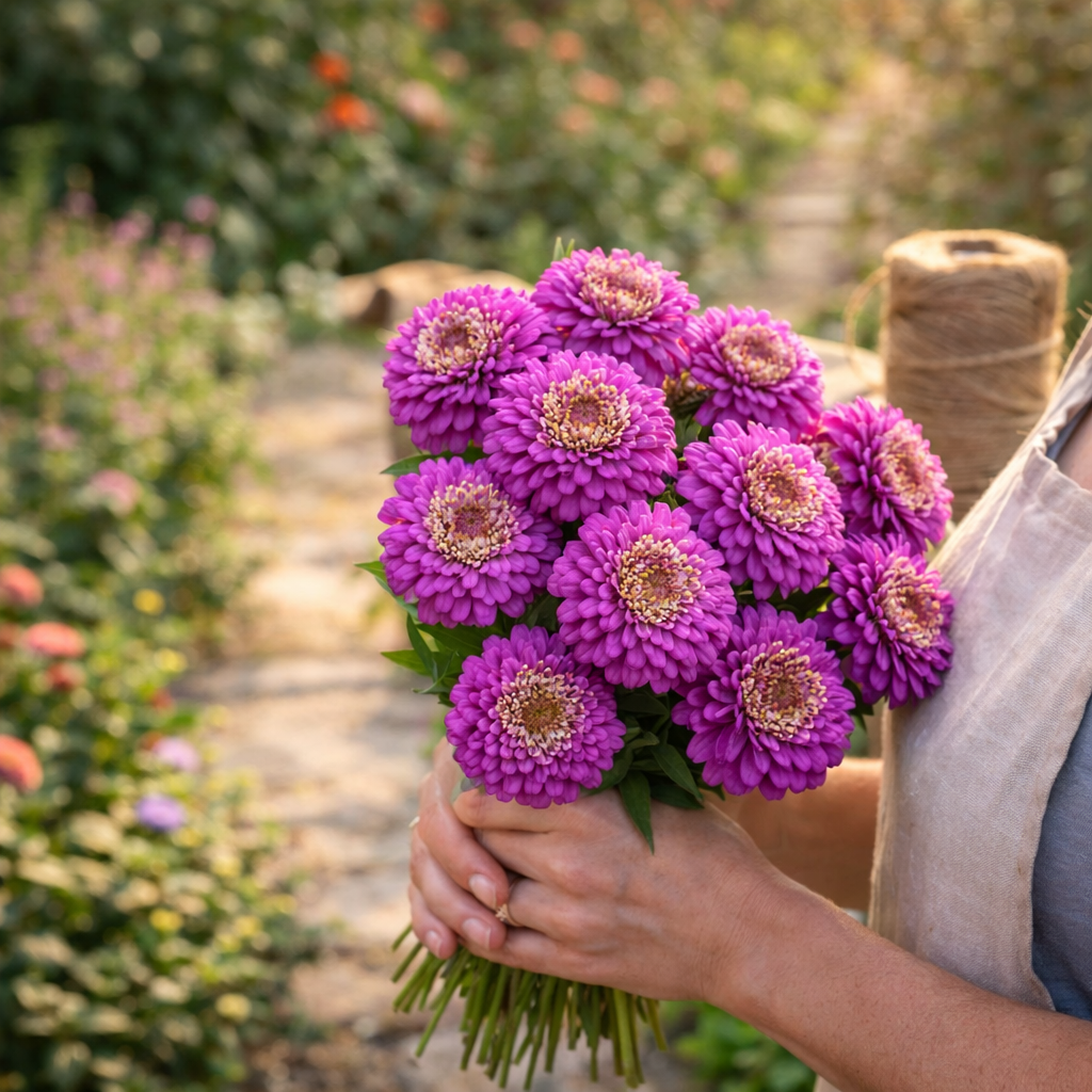 Zinderella Purple Zinnia Seeds | Unique Scabiosa Flower Zinnia | Heirloom Flower Seeds | Cut Flower Garden | Pollinator Friendly