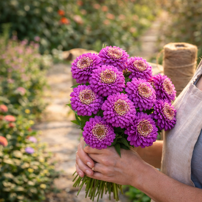 Zinderella Purple Zinnia Seeds | Unique Scabiosa Flower Zinnia | Heirloom Flower Seeds | Cut Flower Garden | Pollinator Friendly